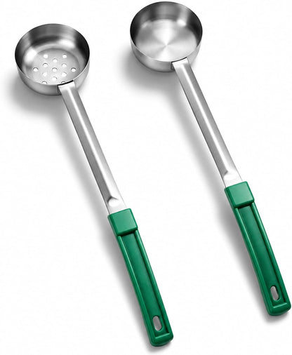 2PCS Portion Control Serving Spoons Set, Restaurant Measuring Serving Ladle Utensils, Portion Scoops for Food, Portions Control Slotted and Unslotted Scoops for Measuring Servings Ladle Utensils