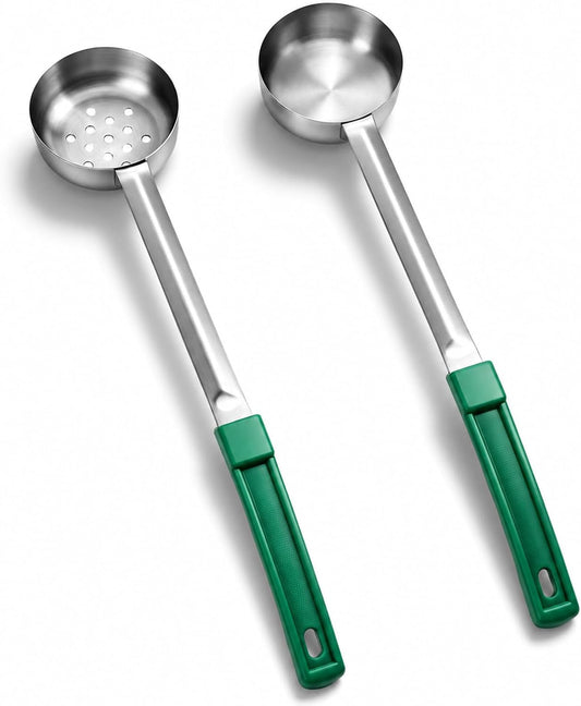 2PCS Portion Control Serving Spoons Set, Restaurant Measuring Serving Ladle Utensils, Portion Scoops for Food, Portions Control Slotted and Unslotted Scoops for Measuring Servings Ladle Utensils