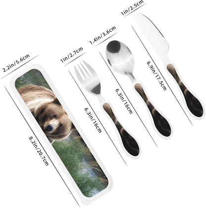 3-Piece Kids Silverware Set With Storage Case, Stainless Steel Reusable Children Safe Knife Spoon Fork Set Parrots On Branches Children Flatware Set For Kids Lunch Box