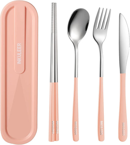 Travel cutlery set, 18/8 stainless steel cutlery, Reusable utensils set with case, Portable Silverware Lunch Box for Camping and Office (Green/knife set)