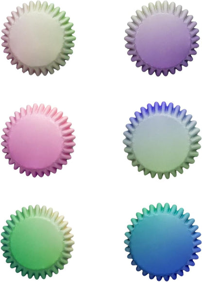 qiqee 300PCS Mini Gradient Cupcake Liners Cupcake Cups 6 Designs Blue Gradient Cupcake Papers Baking Cups Cupcake Wrappers (Small Size)