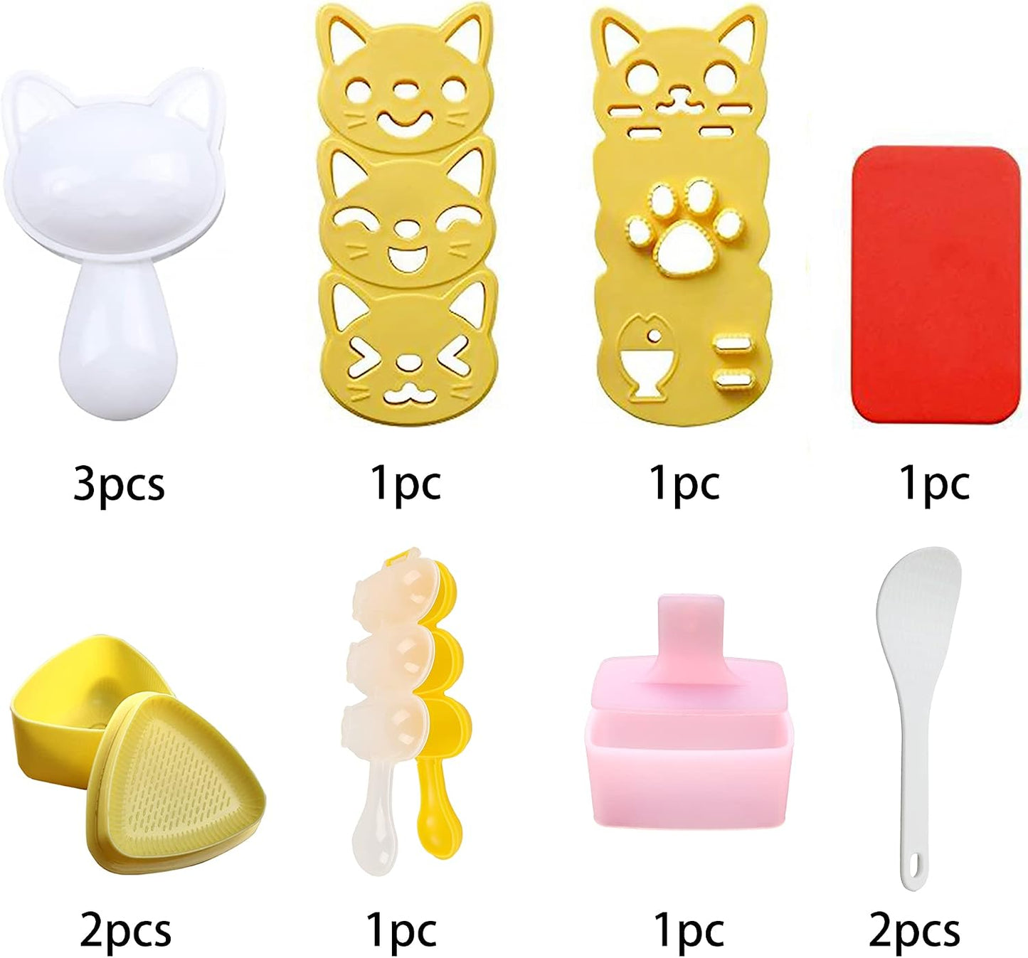 Cute Cat Rice Ball Molds 6 Sets Sushi Molds Bento Box Accessories Kits with 1PC Musubi Maker Press Mold, 2PCS Gimbap Molds Triangle and 1PC Rice Ball Mold Shaker for DIY Fun Lunch Box Picnic Tool