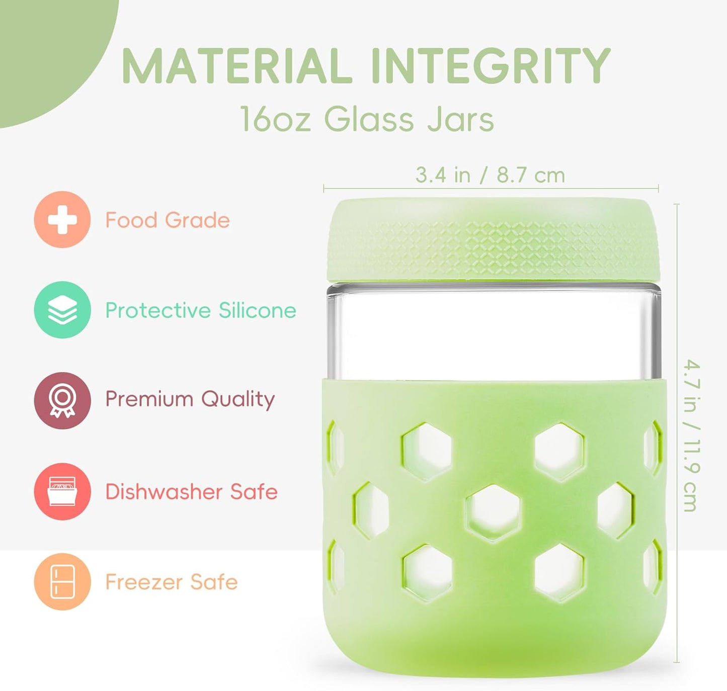 Gemice 6-Pack 10oz Glass Mason Jars with Silicone Sleeves, Airtight BPA-Free Overnight Oats Containers with Lids, Dishwasher Safe Leak-Proof Meal Prep Jars for Chia Pudding, Yogurt, Snacks