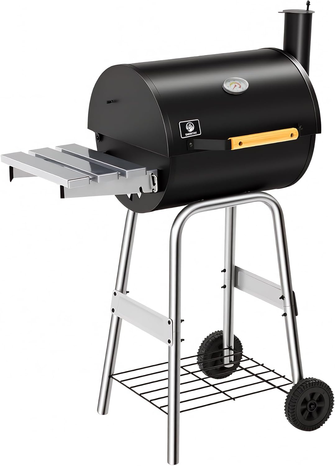 Barrel Charcoal Grill, Outdoor BBQ Smoker, 737 Sq. In. Cooking Area, Adjustable Charcoal Pan, Warming Rack, Front & Side Table, Storage Shelf, Enameled Steel Wire, Backyard, Patio (Large)