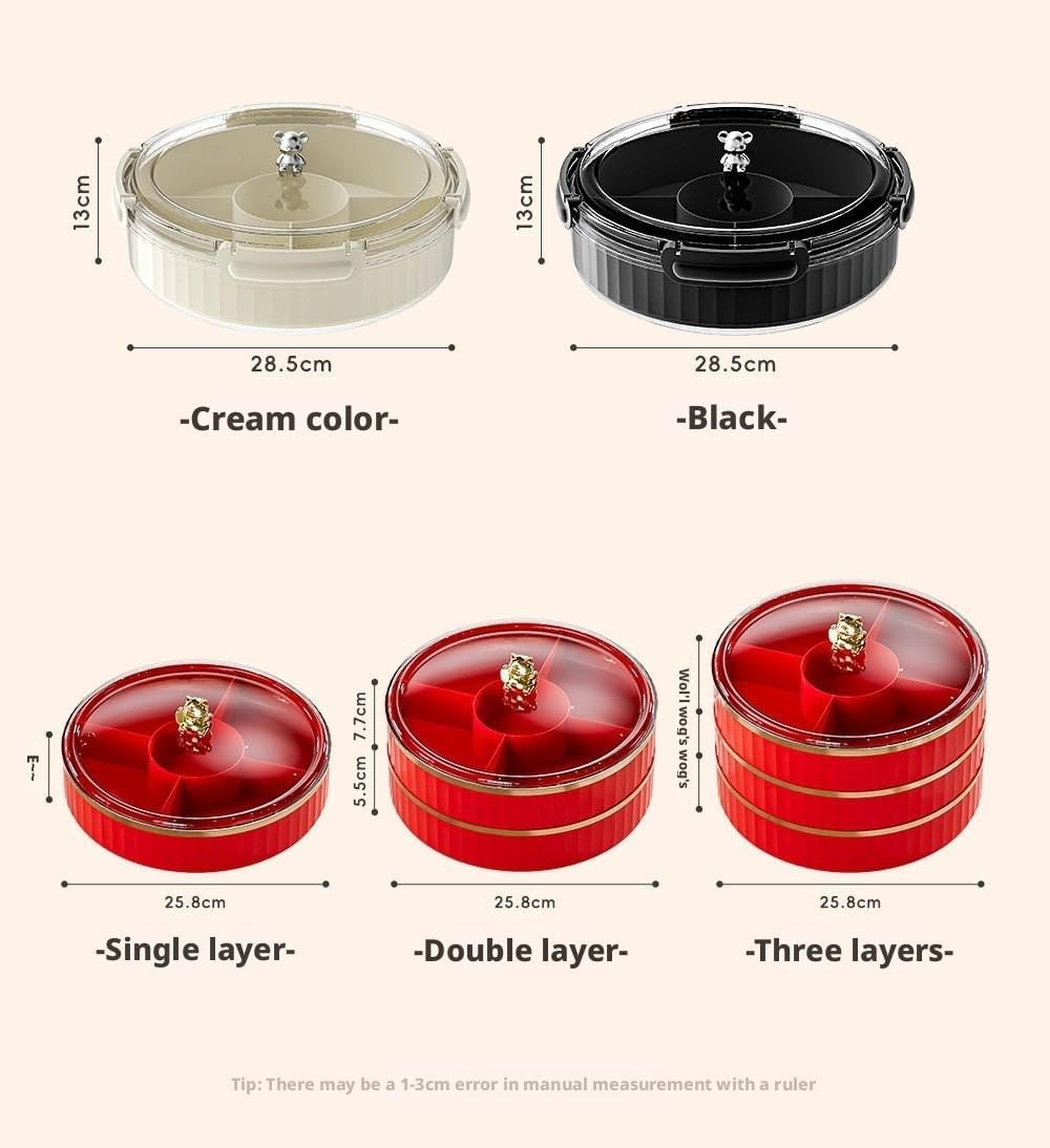 Rotating Snack Organizer with Lid,Accessible Luxury and High-End Snacks, Melon Seeds, Candies, Dried Fruits and Nuts Plate, Living Room Coffee Table, High-Looking Fruit Plate (Cream)