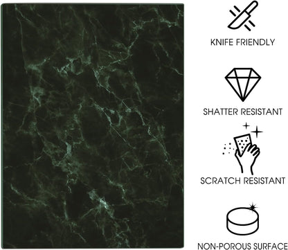 JAMBALAY Tempered Glass Cutting Boards for Kitchen, Gold 12"x8" & 16"x12" Glass Cutting Board Set with Marble Design, With Non Slip Foot, Shatter and Heat Resistant, Dishwasher Safe