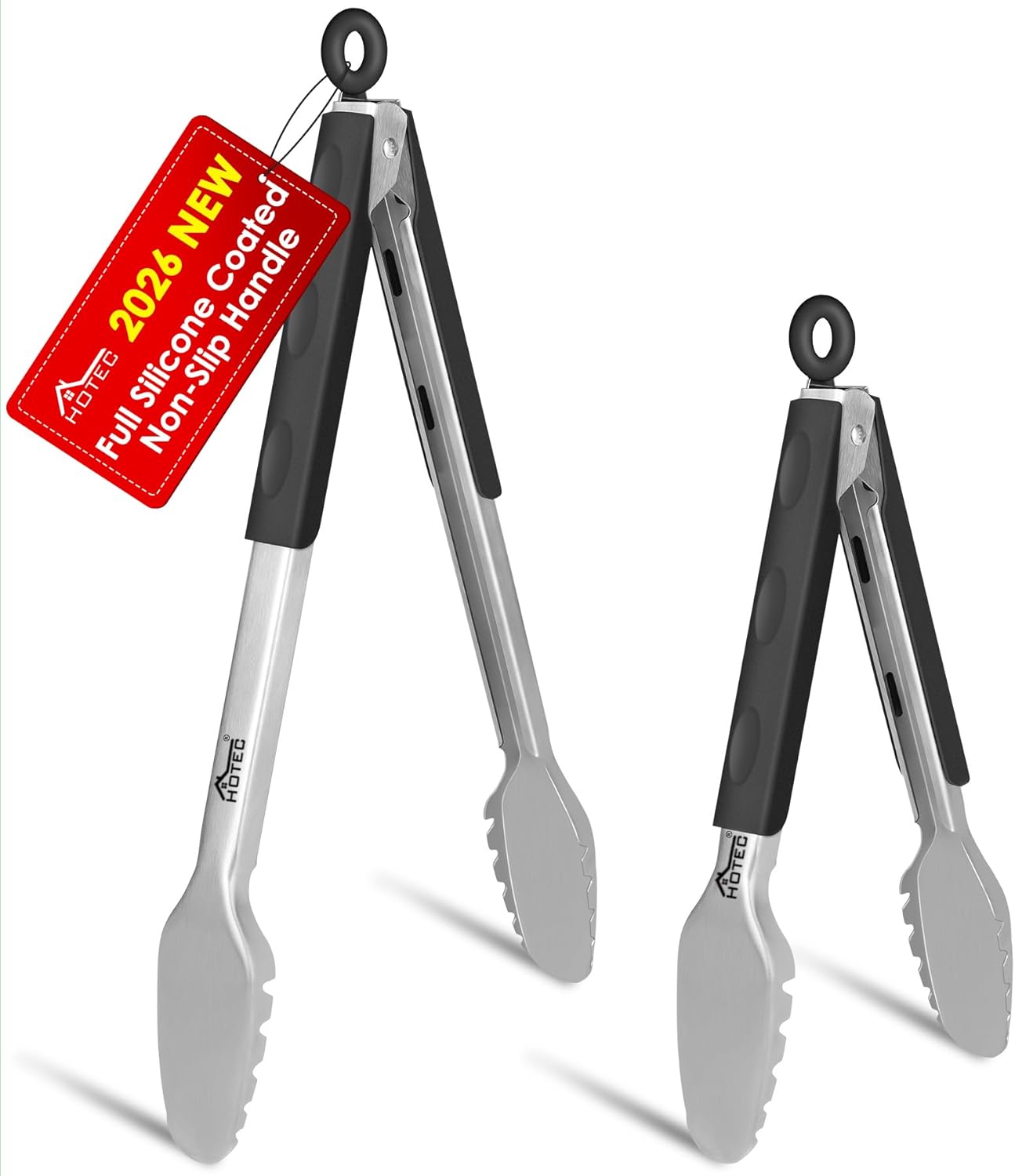 Hotec Stainless Steel Kitchen Tongs, Set of 3-7", 9" and 12", Locking Metal Food Tongs for Cooking, Serving, BBQ, Grill with Non-Slip Grip