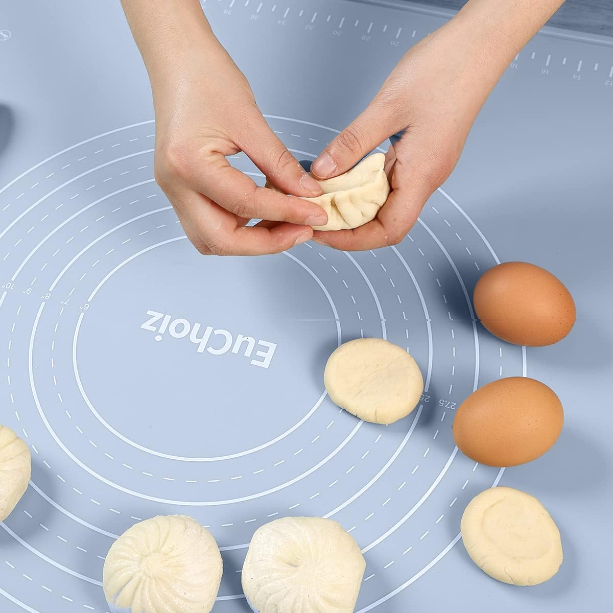 Silicone Pastry Mat 20"*16" Extra Thick Non Stick Baking Mat Food Grade Silicone Dough Rolling Bake Mat with Edge Heightening Blue