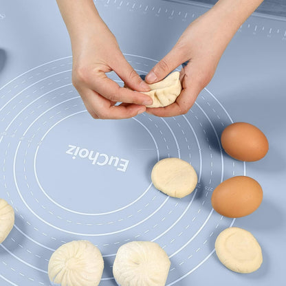Silicone Pastry Mat 20"*16" Extra Thick Non Stick Baking Mat Food Grade Silicone Dough Rolling Bake Mat with Edge Heightening Blue