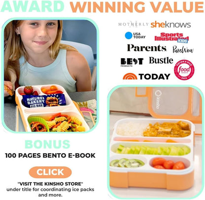 kinsho Bento Lunch-Box for Adults Kids Lunches, Portion Control Container Boxes for Women Girls Boys | Leak-Proof Snack Containers, BPA-Free Utensils 5 Compartments | Blue & Green 2 Pack Set