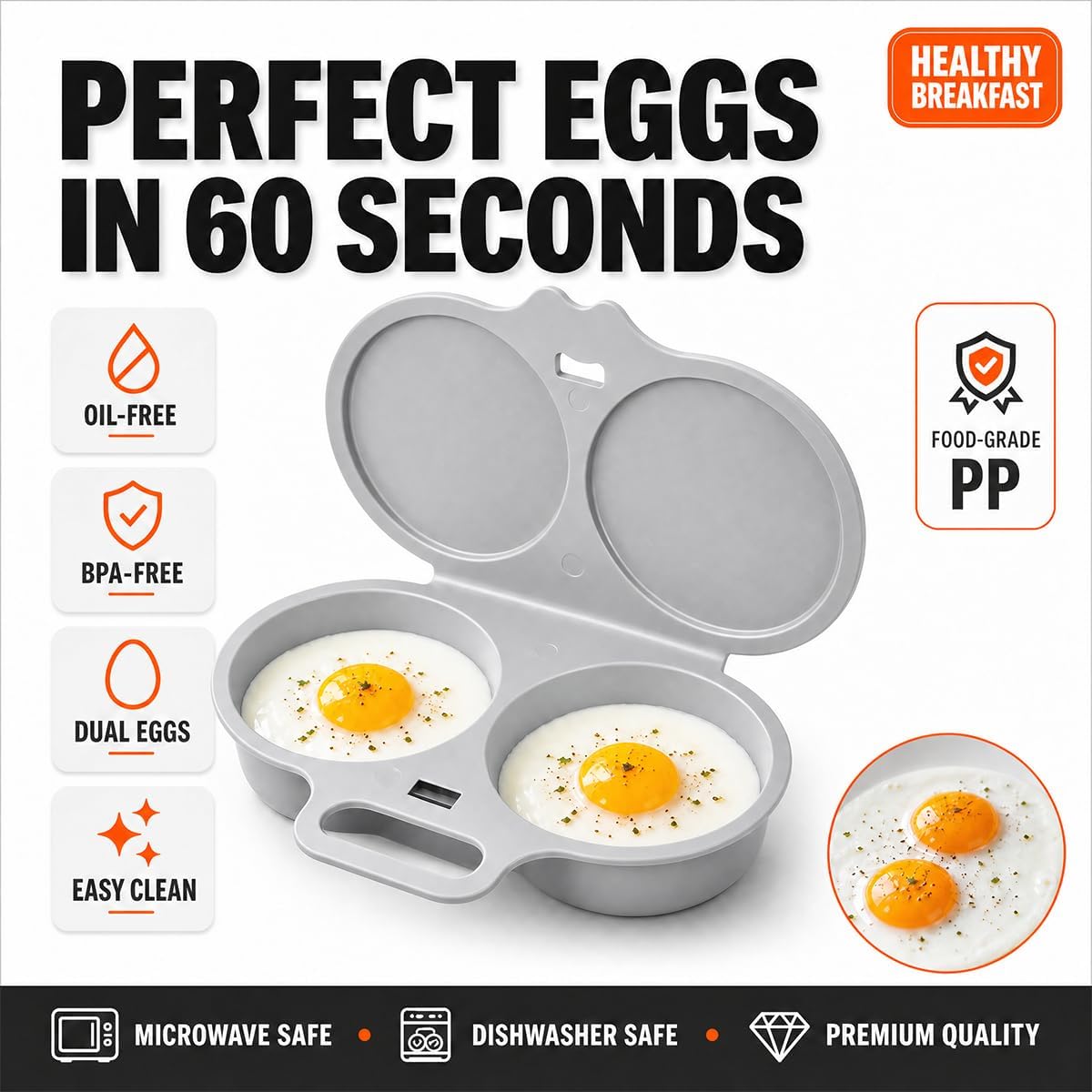 2026New Dual Cavity Microwave Egg Poacher With Lid & Handle