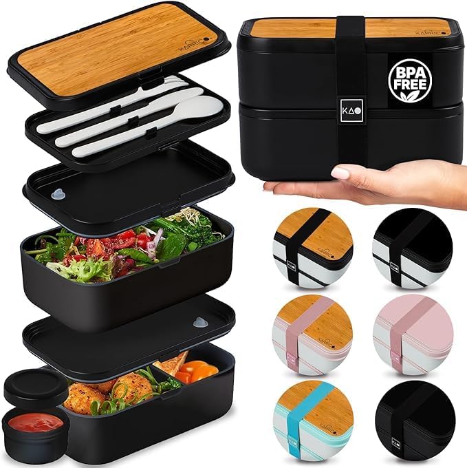 Double Premium Bento Box Adult, 67 fl oz BPA-Free - Cream Stackable Lunch Box with Leak-Proof Lids & Dividers, Perfect for Meal Prep, Lunches & Portion Control
