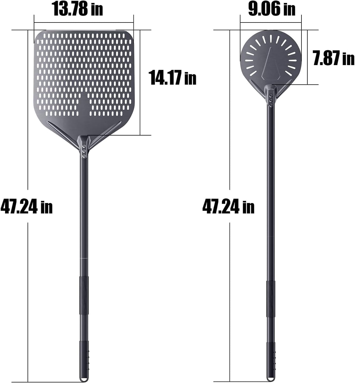 2 Piece Pizza Peel Set, 14 Inch Perforated Aluminum Pizza Peel with Long Handle, 9 Inch Round Turning Pizza Peel, Pizza Oven Utensil Kit for Homemade Pizza