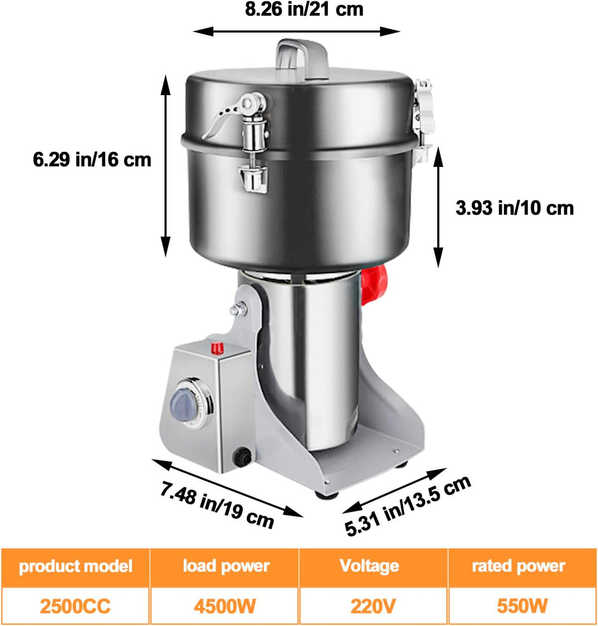 Swing Grain Mill 2500g,Electric Grain Grinder,Stainless Steel Grain Mill Grinder 4500W,High-speed Spice Herb Grinders Commercial Superfine Machine Dry Cereals Pulverizer 110V