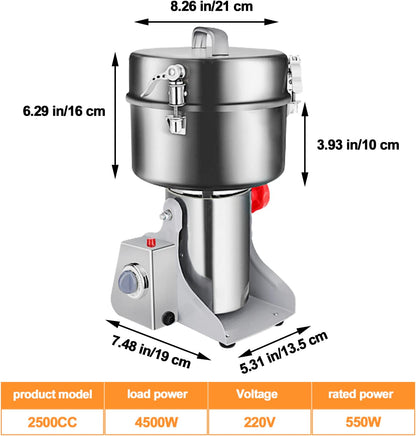 Swing Grain Mill 2500g,Electric Grain Grinder,Stainless Steel Grain Mill Grinder 4500W,High-speed Spice Herb Grinders Commercial Superfine Machine Dry Cereals Pulverizer 110V