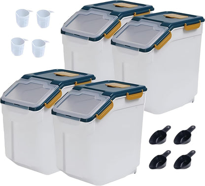 Large Flour Storage Container Bin 25lb, 2Pack Airtight Rice Storage Containers with Wheels Seal Locking Lid, BPA Free with Measuring Cup&Scoop for Flour, Rice, Grain(Green)