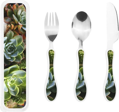 3-Piece Kids Silverware Set With Storage Case, Stainless Steel Reusable Children Safe Knife Spoon Fork Set Animal Cartoon Owls Cute Children Flatware Set For Kids Lunch Box