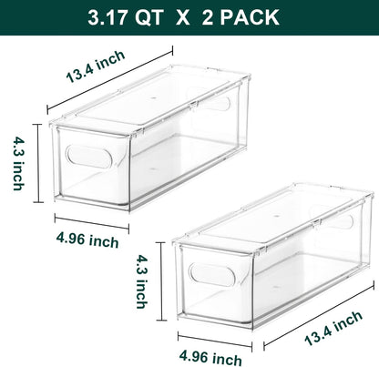 LALASTAR 2 Pack Fridge Organizer with Pull-out Drawer, Stackable Freezer Organizer Bin, Pantry Organization and Storage, BPA Free, 3.17QT