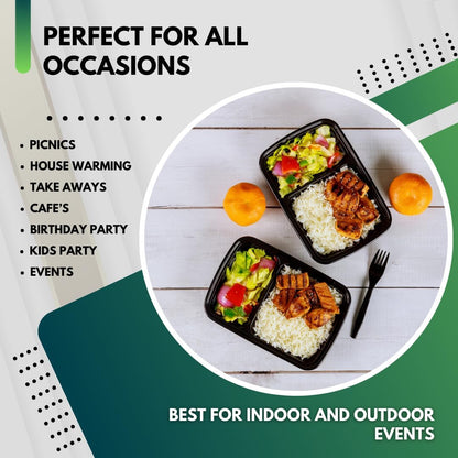 Green Direct Lunch Box Sets/Large Food Container with Lid / 2 Compartment Bento Box, Microwaveable, Freezer & Dishwasher Safe, Leak Proof, 10 Pack