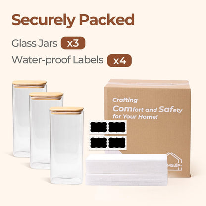 ComSaf Glass Storage Containers With Lids 6-Pack (0.7qt/1.2qt/1.6qt), Glass Pantry Storage Containers, Rectangular Glass Jars With Lid, Glass Canisters For Kitchen Flour Cereal Sugar Tea Coffee Bean