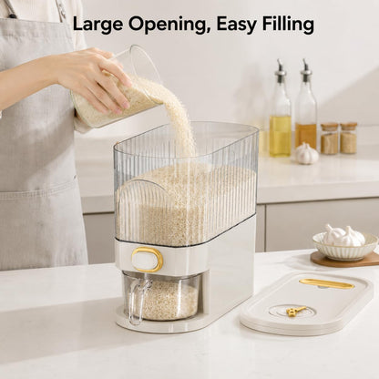 22-Pound Transparent High-Capacity Rice Bin Features a Lid, Time Scale, and Measuring Cup，a Sealed Moisture Proof Grain Storage Container Suitable for Storing Rice, Corn, and More. (22, Pounds)
