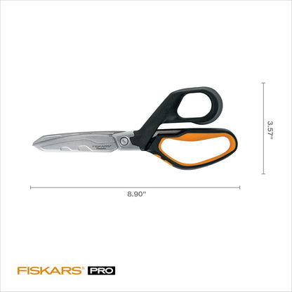 Fiskars Pro PowerArc Shop Shears, Heavy Duty Stainless Steel Scissor, Industrial Grade Tool for Building and Construction, 10 in, Orange/Black
