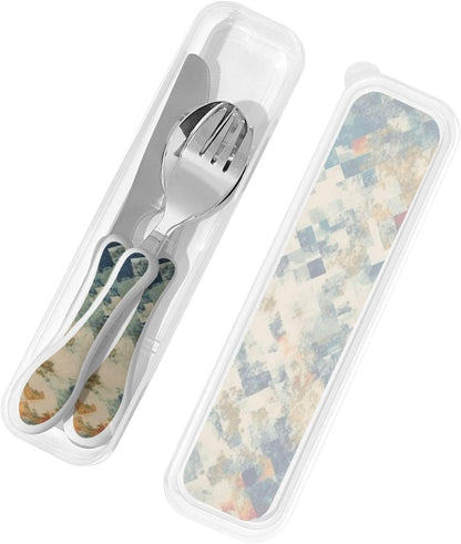 3-Piece Kids Silverware Set With Storage Case, Stainless Steel Reusable Children Safe Knife Spoon Fork Set Airplane Sunset Children Flatware Set For Kids Lunch Box