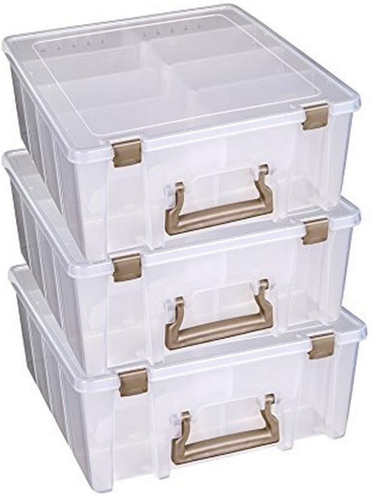 ArtBin 6990SO Super Satchel Double Deep Compartment Box - Art Storage with 8 Removable Compartments, Smart Closure for Craft Supplies (Gold - Pack of 1)