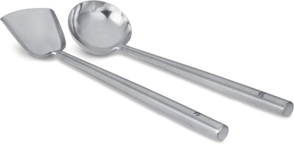 Craft Wok s/s Ladle and Spatula (Turner) Stainless Set with Stainless Handles for Asian Chinese Woks Traditional / 732W326