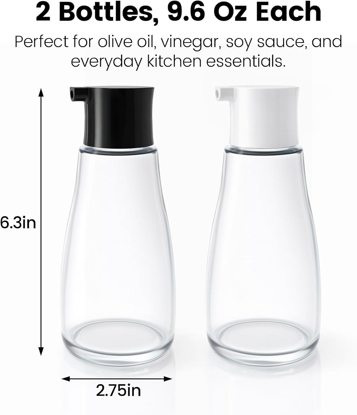 Glass Soy Sauce Dispenser Bottle, 10 oz Leak-Proof Oil & Vinegar Cruet, Multi-Purpose Clear Glass Container with Spout for Olive Oil, BBQ Sauce, Kitchen Cooking and Table Use
