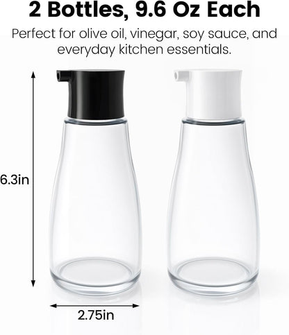 Glass Soy Sauce Dispenser Bottle, 10 oz Leak-Proof Oil & Vinegar Cruet, Multi-Purpose Clear Glass Container with Spout for Olive Oil, BBQ Sauce, Kitchen Cooking and Table Use