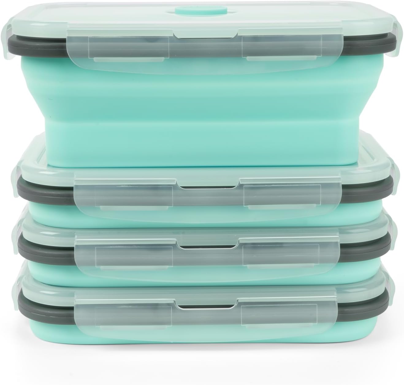 Collapsible Silicone Food Storage Containers Set with Lid & Air Vent,Foldable Lunch Containers(4PCS,Blue,27oz)