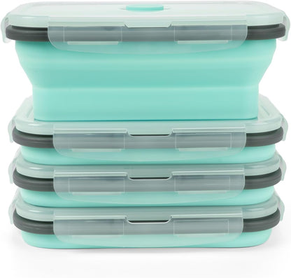 Collapsible Silicone Food Storage Containers Set with Lid & Air Vent,Foldable Lunch Containers(4PCS,Blue,27oz)