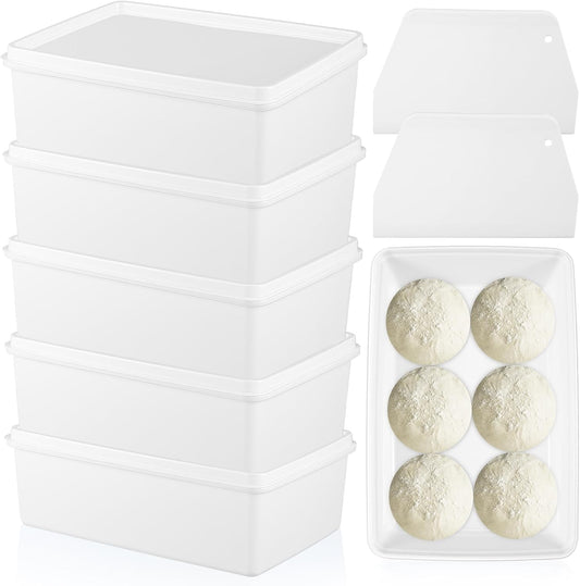 6-pack Dough Pizza Proofing Box Set-4.5l White Food Storage Containers with Lids + 2 Large Plastic Dough Scrapers-food Prep Set
