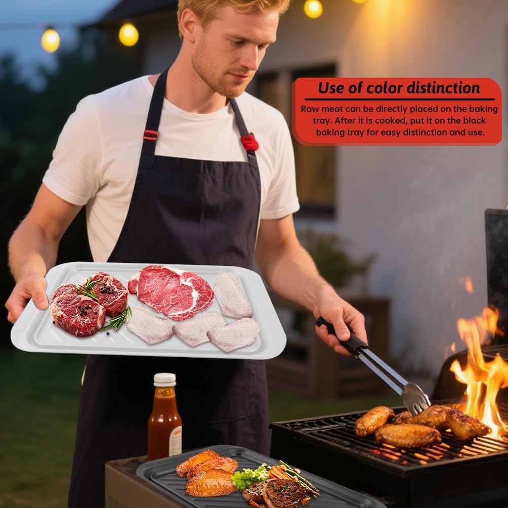 2Pack Grilling Prep and Serve Trays,Melamine Serving Tray for Food,Grilling Prep Trays BBQ Platters for Cooked and Ra-w Meat, Outdoor, Party,Marinating Meats
