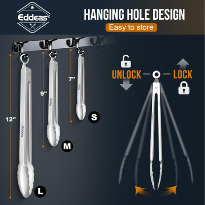 Eddeas Kitchen Tweezers Tongs, Cooking Tweezers Stainless Steel - 3 Size 12'' 10'' & 8 inch Ideal for Meat, pasta, plating and pinching delicate small pieces of food, Set of 3