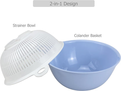 EIKS 2 Pack Plastic Kitchen Colander Basket with Strainer Bowl for Washing Draining Vegetables Fruit Grains Salad Cooing Preparation