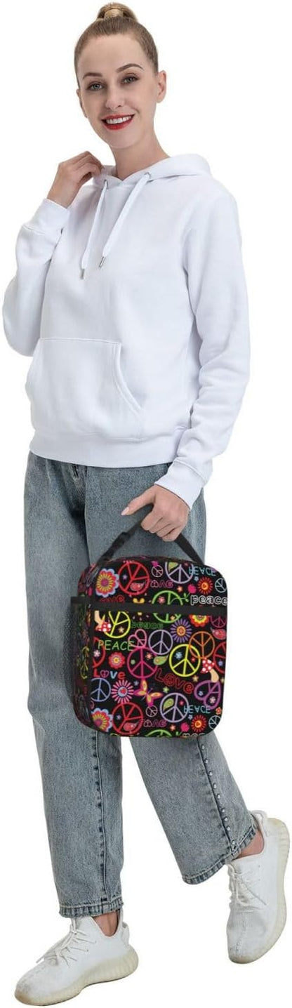 70s Retro Mushroom Floral Insulated Lunch Bag Reusable Cooler Lunch Box Portable Leakproof Thermal Container Tote Bags for Girls Boys School Travel