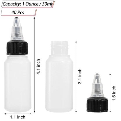Bekith 40 Pack 1oz Dispensing Bottles, Boston Round HDPE Plastic Bottle with Twist Top Cap, Empty Plastic Squeeze Bottle