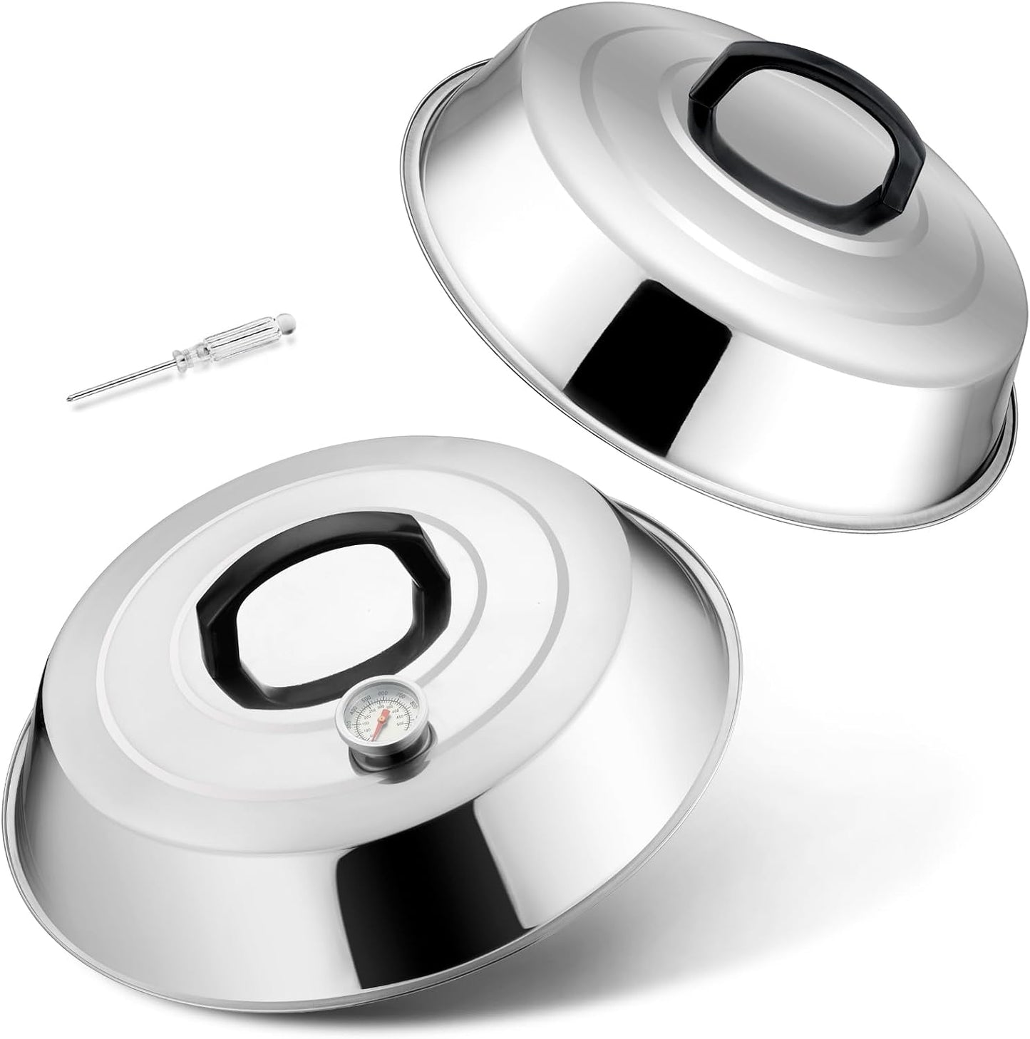 HaSteeL Cheese Melting Dome Set of 2, 12 Inch Round Basting Cover Metal Steam Cover, Stainless Steel Griddle Accessories for Flat Top Grill/Outdoor BBQ/Kitchen Cooking