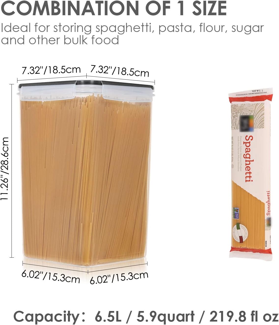 Vtopmart 4 PCS Large Food Storage Containers 5.2L / 175oz, 4 Pieces BPA Free Plastic Airtight Canisters for Flour, Sugar, Baking Supplies, Rice with Lids, 4 Measuring Cups and 24 Labels, Black