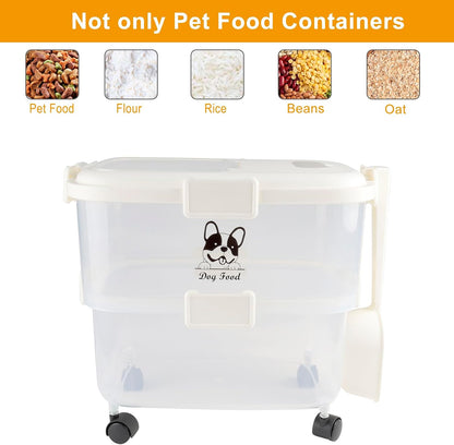 Rolling Dog Food Storage Container 20lb,Airtight Pet Food Container,Plastic Dog Food Bin with Pet Food Scoop,Dry Dog Cat Food Storage,Height Adjustable