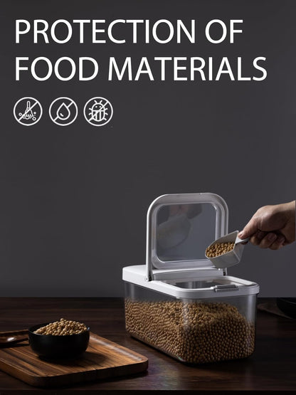 LivLab Mker Rice Storage Container 20 lbs - 15 lbs Airtight Flour Dispenser with Lids & wheel, BPA Free, kitchen organizers for Pet/Cat/Dog Food Storage Container (10 lbs), White