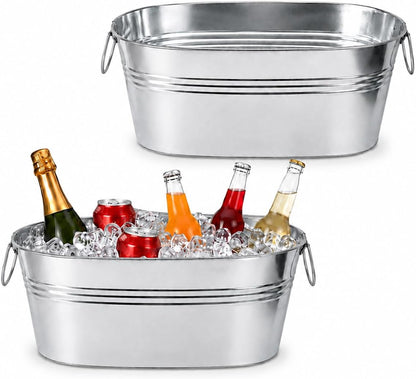 2 Pack 3 Gallon Galvanized Tub Ice Bucket, 15x7x6.5" Metal Drink Buckets for Parties, Leak-Proof Beer Beverage Tubs with Handles for Champagne Wine Mimosa Bar Supplies (White)