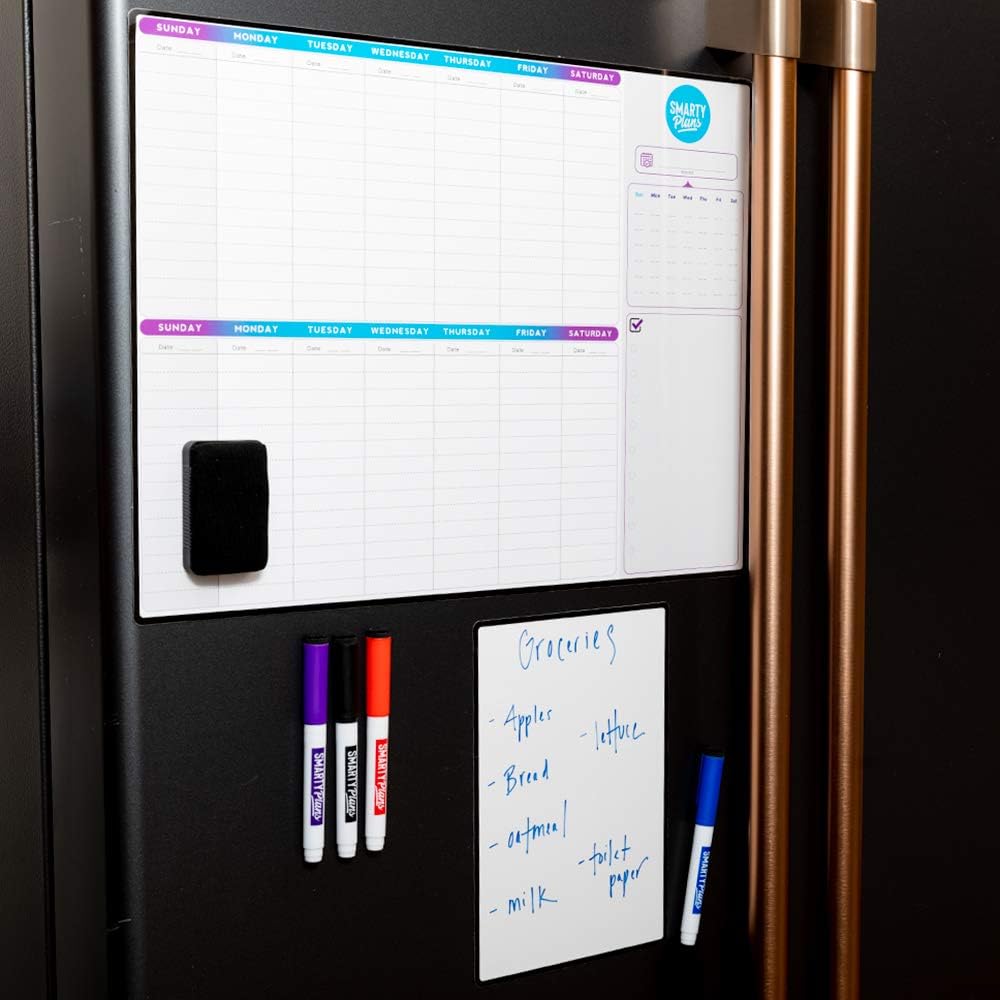 Dry Erase Weekly Extra Thick Magnetic Calendar for Refrigerator: 17x13 Two Week Planner and 6x9 White Board, 4 Fine Tip Markers and Eraser. Stain Resistant. Shipped Flat. (Weekly Planner)