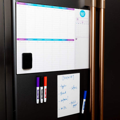 Dry Erase Weekly Extra Thick Magnetic Calendar for Refrigerator: 17x13 Two Week Planner and 6x9 White Board, 4 Fine Tip Markers and Eraser. Stain Resistant. Shipped Flat. (Weekly Planner)