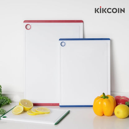 Kikcoin Plastic Cutting Boards for Kitchen, 3-Piece Large Cutting Board Set Dishwasher Safe Chopping Boards with Non-slip Feet and Juice Grooves, Gray