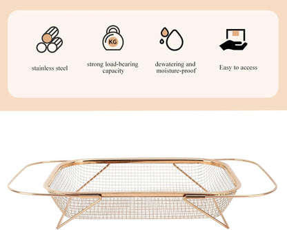Stainless Steel Sink Strainer, Mesh Drain Basket with Grip Handles for Straining Vegetables Draining Fruits Kitchen Use