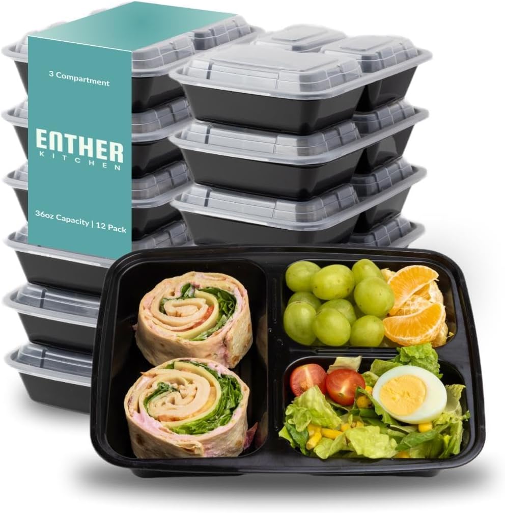 Enther Meal Prep Containers Single Lids Food Storage Bento BPA Free | Stackable | Reusable Lunch Boxes, Microwave/Dishwasher/Freezer Safe Portion Control (28 oz), 12 Pack 1 Compartment