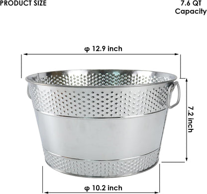 Ice Bucket for Parties Galvanized Beverage Tub, Drink Buckets Galvanized Bucket with Handles for Wine Beer Champagne Cocktails for Catering Bars (Silver-1PC)